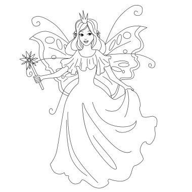 Sihirli peri prenses izole illüstrasyon. Vektör boyama sayfası 