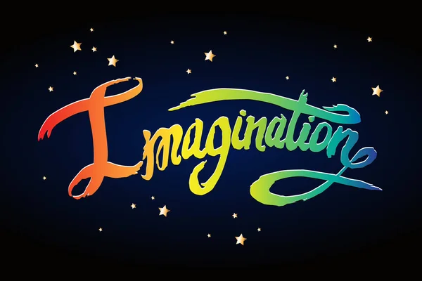 Word Imagination letra dibujada a mano. Bright fuente — Vector de stock