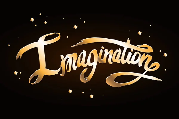 Palavra Imaginação mão desenhada lettering. Fonte dourada — Vetor de Stock