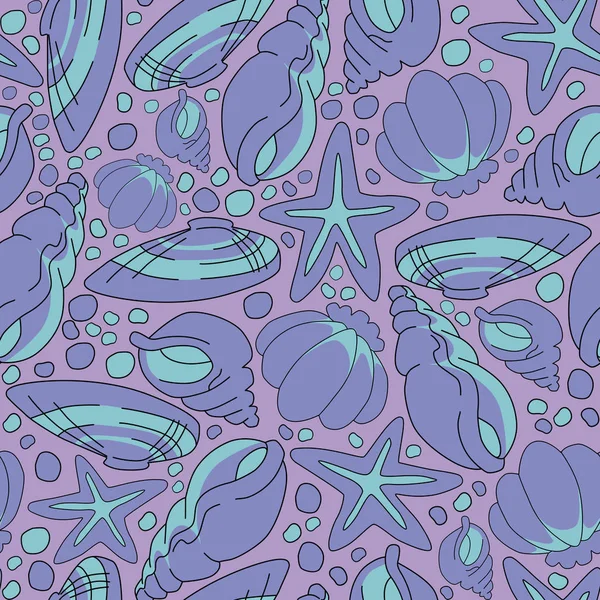Nahtloses Muster von Muscheln und Seesternen — Stockvektor