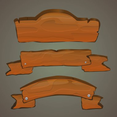 Ahşap işaretler vektör çizim web ve oyun tasarımı için ayarla