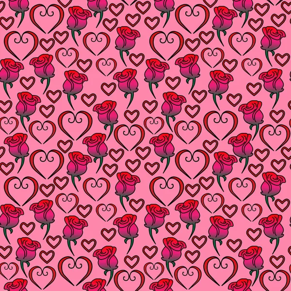 Бесшовный векторный рисунок сердец и роз — стоковый вектор