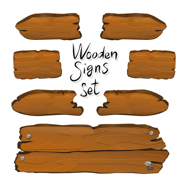 Sinais de madeira conjunto vetor ilustração — Vetor de Stock