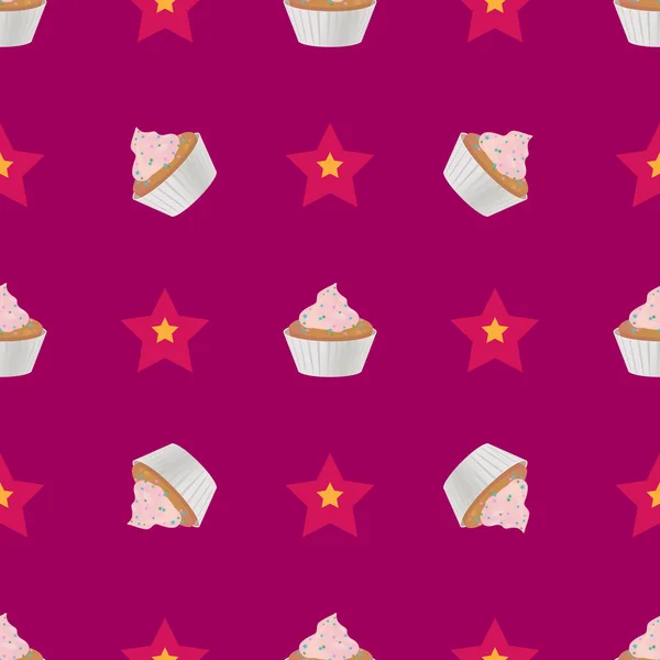 Cupcake Naadloze Patroon Vectorillustratie — Stockvector