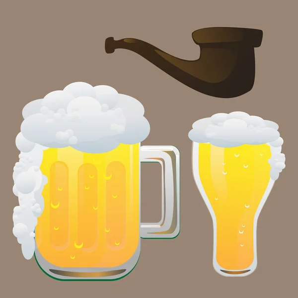 Cerveza y fumar tubo vector ilustración — Vector de stock