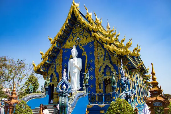 Traditionelle Architektur Und Statuen Des Blauen Tempels Thailand — Stockfoto