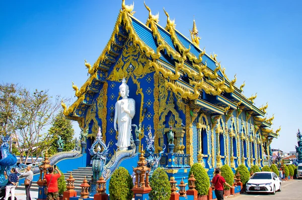 Traditionelle Architektur Und Statuen Des Blauen Tempels Thailand — Stockfoto