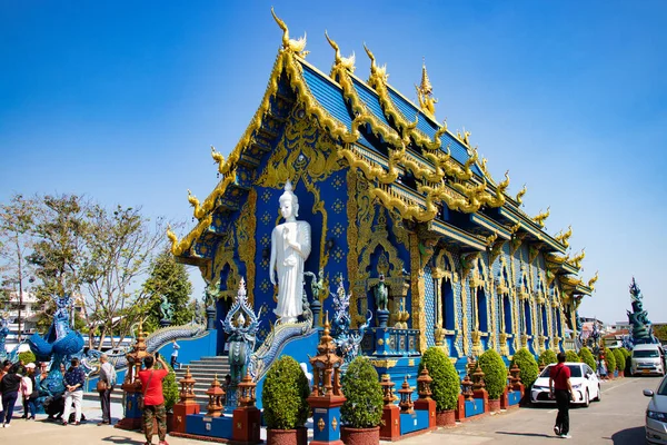 Traditionelle Architektur Und Statuen Des Blauen Tempels Thailand — Stockfoto