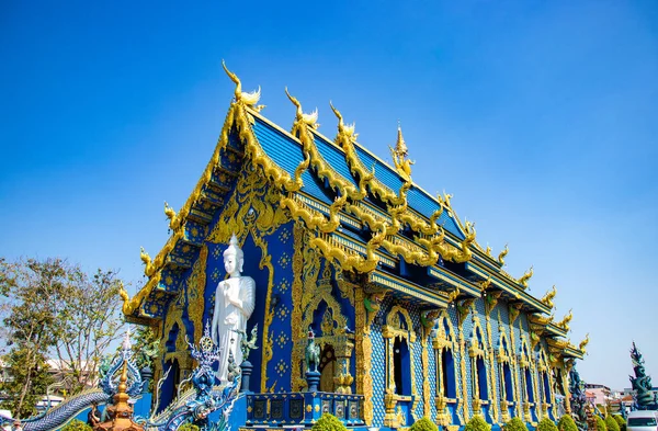 Traditionelle Architektur Und Statuen Des Blauen Tempels Thailand — Stockfoto