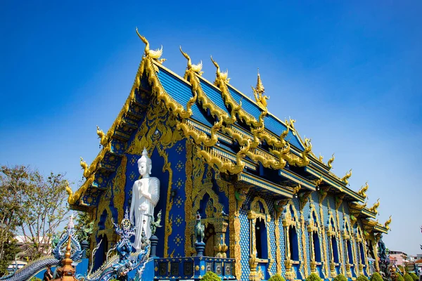 Traditionelle Architektur Und Statuen Des Blauen Tempels Thailand — Stockfoto