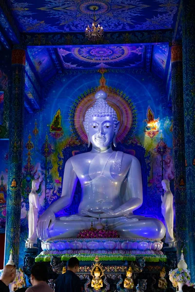 Asian Religious Architecture Statues Blue Temple Thailand — Stock Photo, Image