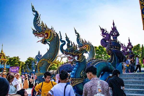 Θρησκευτική Αρχιτεκτονική Του Blue Temple Chiang Rai Ταϊλάνδη — Φωτογραφία Αρχείου