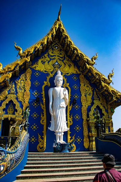 Θρησκευτική Αρχιτεκτονική Του Blue Temple Chiang Rai Ταϊλάνδη — Φωτογραφία Αρχείου