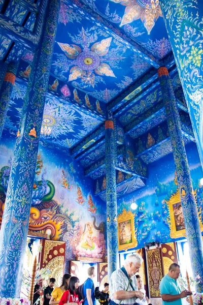 Διακοσμημένη Οροφή Και Τους Τοίχους Στο Μπλε Ναό Ταϊλάνδη — Φωτογραφία Αρχείου