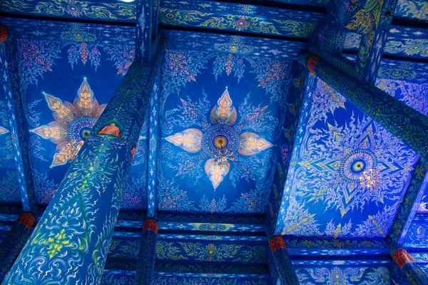 Teto Paredes Decorados Blue Temple Tailândia — Fotografia de Stock