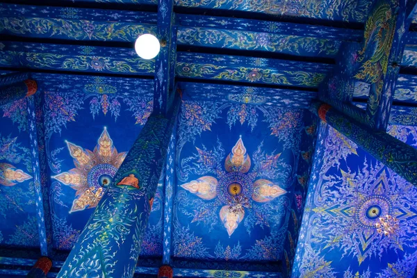 Teto Paredes Decorados Blue Temple Tailândia — Fotografia de Stock