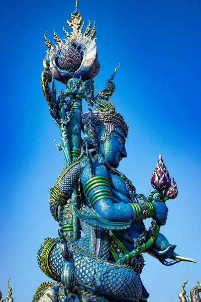 Standbeelden Van Boeddhistische Tempel Blauwe Tempel Thailand — Stockfoto