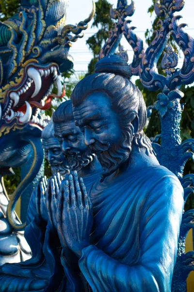 Standbeelden Van Boeddhistische Tempel Blauwe Tempel Thailand — Stockfoto