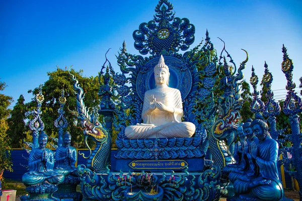 Αγάλματα Του Βουδιστικού Ναού Μπλε Ναός Ταϊλάνδη — Φωτογραφία Αρχείου