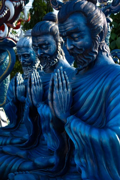 Buddhista Templom Szobrai Kék Templom Thaiföld — Stock Fotó