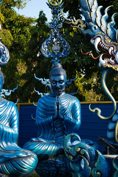 Standbeelden Van Boeddhistische Tempel Blauwe Tempel Thailand — Stockfoto