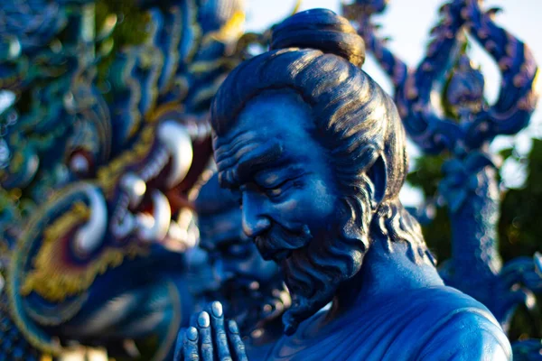 Imagem Close Estátua Templo Azul Tailândia — Fotografia de Stock