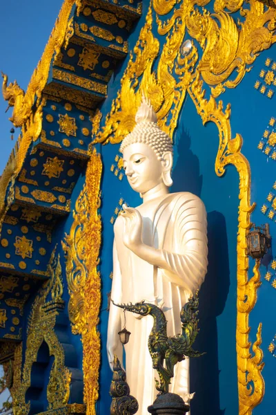 Ancienne Statue Bouddha Dans Temple Bleu Thaïlande — Photo