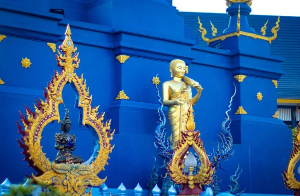 Gammel Statue Buddha Blåt Tempel Thailand - Stock-foto