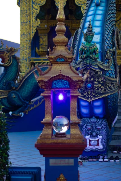 Décorations Extérieur Statues Temple Bleu Thaïlande — Photo