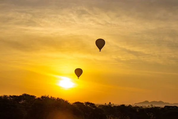 Balony Wschód Słońca Bagan Myanmr — Zdjęcie stockowe