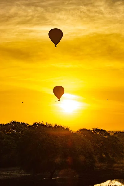 Balony Wschód Słońca Bagan Myanmr — Zdjęcie stockowe