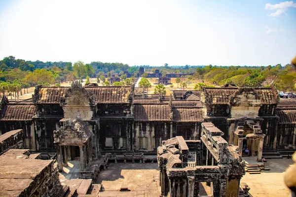 Απομακρυσμένη Άποψη Της Αρχιτεκτονικής Στο Angkor Wat Temple Καμπότζη — Φωτογραφία Αρχείου