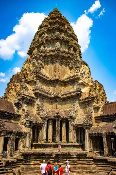 Vzdálený Pohled Architekturu Chrámu Angkor Wat Kambodža — Stock fotografie