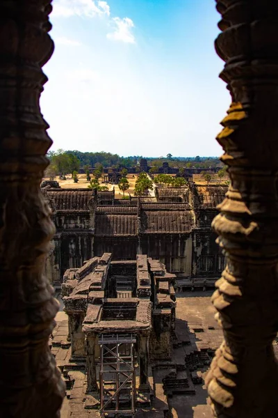 Vzdálený Pohled Architekturu Chrámu Angkor Wat Kambodža — Stock fotografie