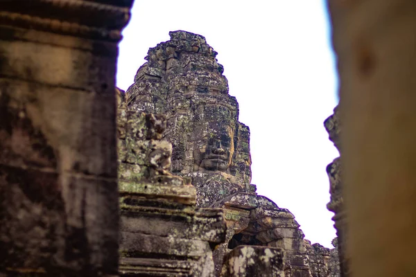 Kamenné Dekorace Památky Chrámu Bayon Kambodža — Stock fotografie