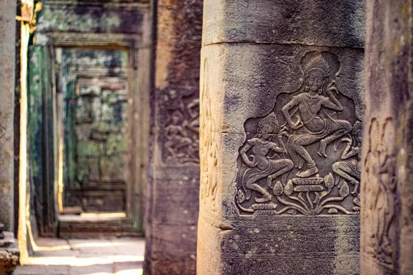 Kamenné Dekorace Památky Chrámu Bayon Kambodža — Stock fotografie