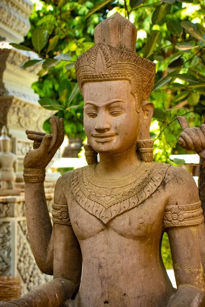 Nahaufnahme Einer Statue Buddhistischen Tempel Kambodscha — Stockfoto