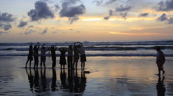 Sunset time on Kuta beach, Indonesia