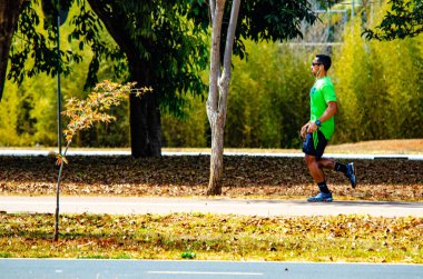 Brezilya 'daki şehir parkında spor yapan ve dinlenen insanlar