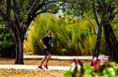 İnsanlar Brezilya 'daki şehir parkında dinleniyor.