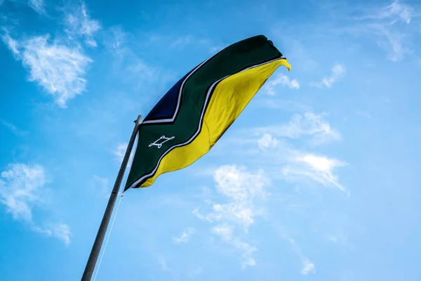 Brazylijskie Flagi Państwowe Zbliżenie — Zdjęcie stockowe