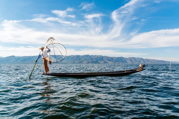 Processus Travail Des Pêcheurs Lac Inle Myanmar — Photo