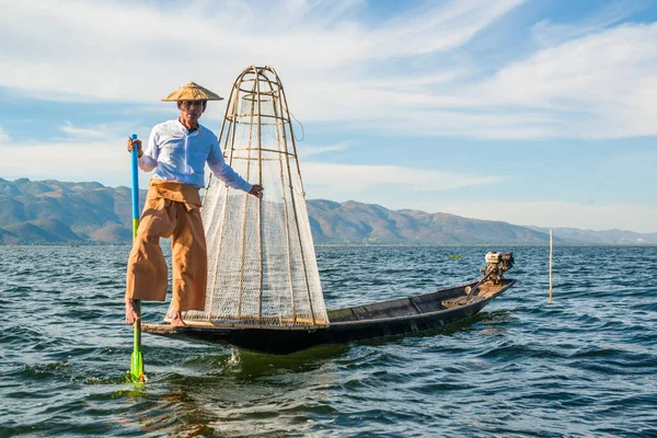 Processus Travail Des Pêcheurs Lac Inle Myanmar — Photo