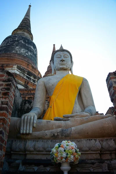 Thaiföld Ajutthaja Kilátás Wat Yai Chai Mongkhol Templomra — Stock Fotó