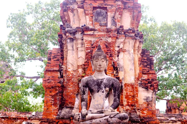 Zittend Boeddhabeeld Wat Mahathat Temple Ayutthaya Thailand — Stockfoto