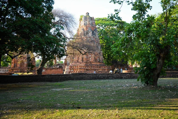 Pedra Ruínas Antigas Wat Mahathat Temple Ayutthaya Tailândia — Fotografia de Stock