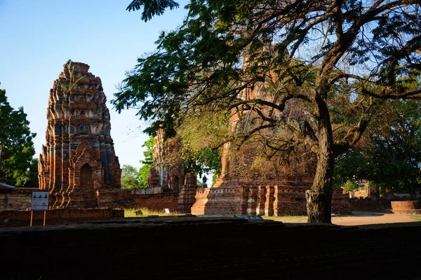 Pedra Ruínas Antigas Wat Mahathat Temple Ayutthaya Tailândia — Fotografia de Stock