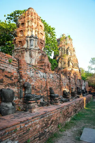 Pietra Antiche Rovine Wat Mahathat Tempio Ayutthaya Thailandia — Foto Stock