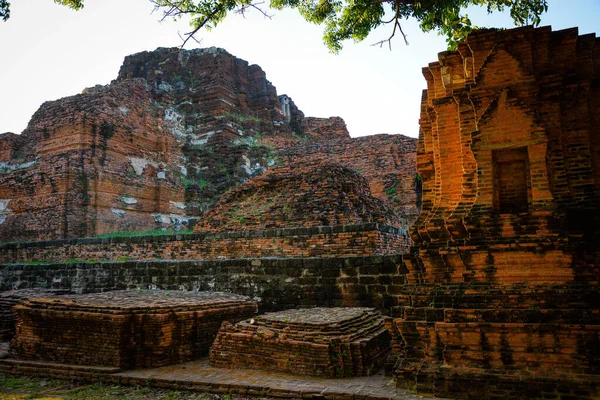 Piedra Ruinas Antiguas Del Templo Wat Mahathat Ayutthaya Tailandia —  Fotos de Stock