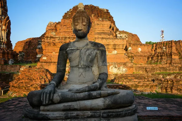 Sitter Buddha Staty Ayutthaya Thailand — Stockfoto